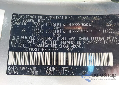 2021 Toyota Sienna Le from USA, damaged, VIN 5TDBRKEC7MS032685